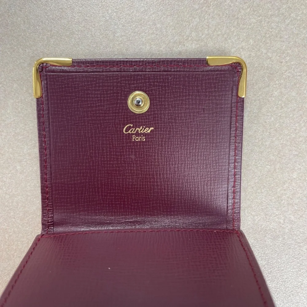 Cartier Vintage Must Line Coin Case Leather Wallet - Bordeaux - Preowned